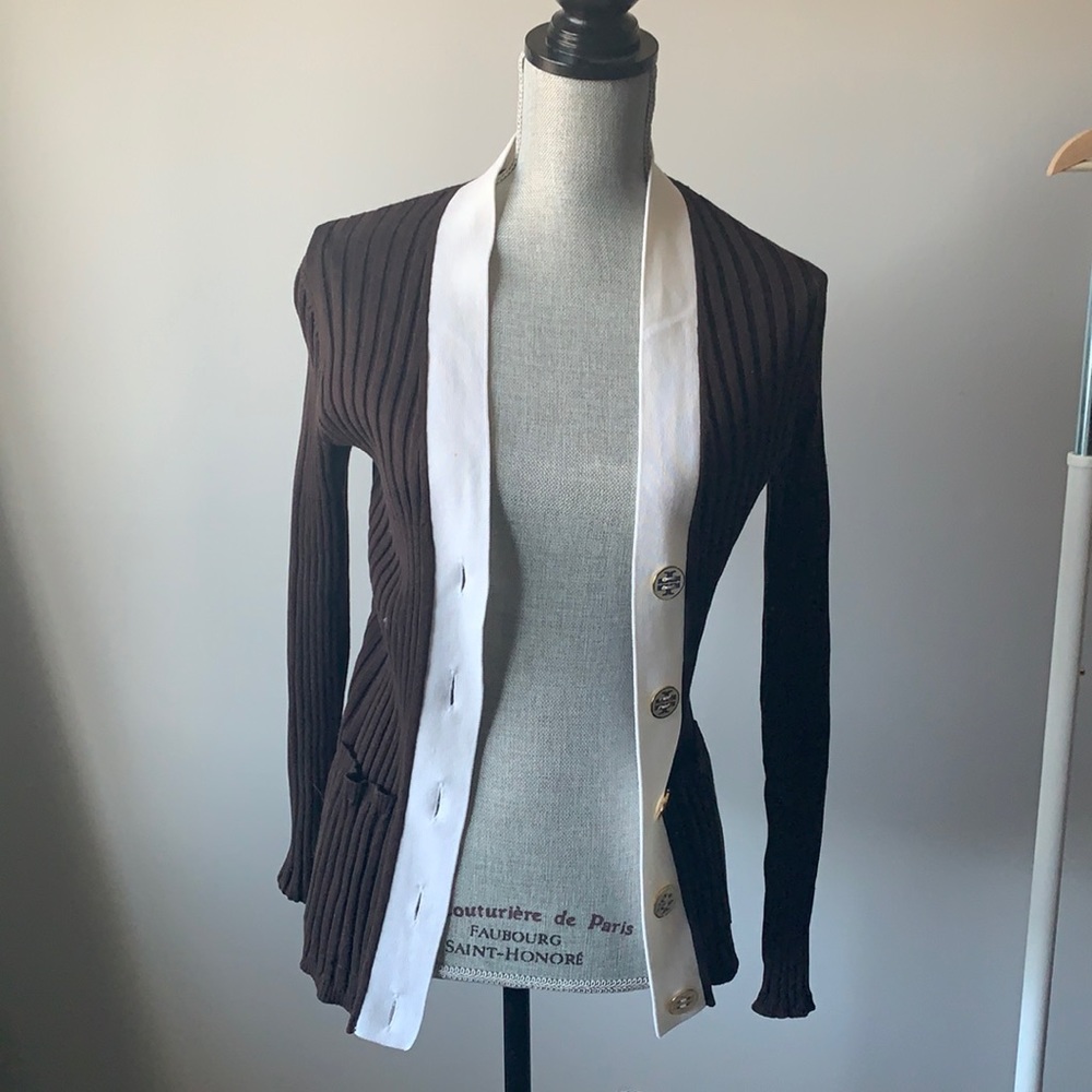 Tory Burch Brown Ribbed Cardigan S